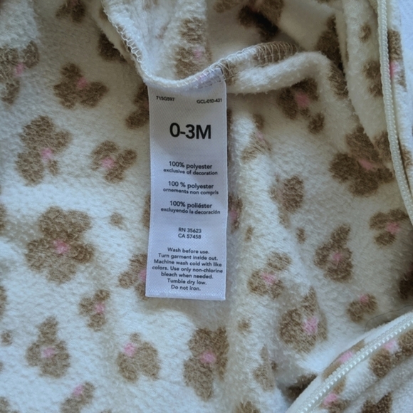 carter's animal print fleece zipper footie sleeper pajamas 3 months baby girl - Picture 6 of 7